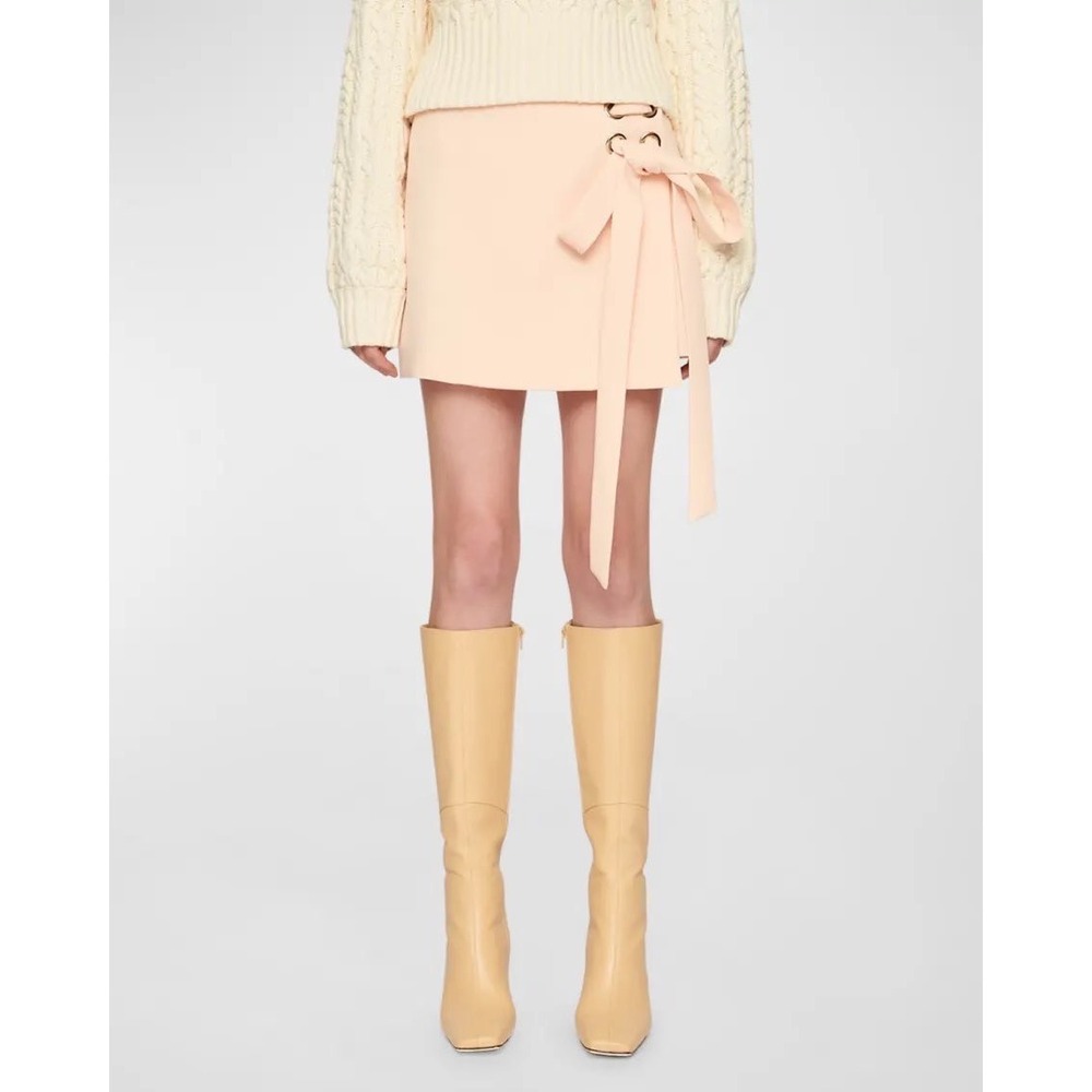 CLEA Bianca Mini Skirt Cream Eyelet Detail Wrap Style Flawed -‎ XSmall